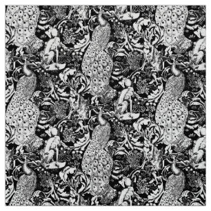 Art Nouveau Peacock Print, Black and White Fabric