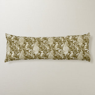 Art Nouveau Peacock Print, Brown and Cream Body Cushion