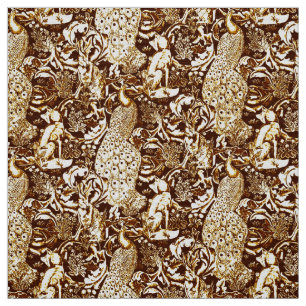 Art Nouveau Peacock Print, Brown and Cream Fabric