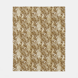 Art Nouveau Peacock Print, Brown and Cream Fleece Blanket