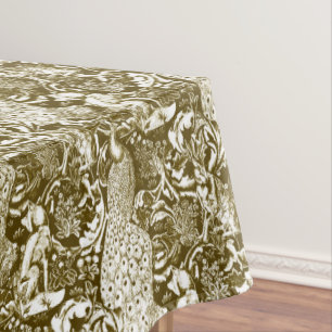 Art Nouveau Peacock Print, Brown and Cream Tablecloth