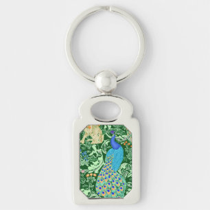 Art Nouveau Peacock Print, Cobalt Blue & Green Key Ring