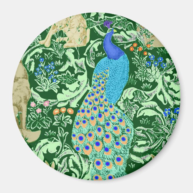 Art Nouveau Peacock Print, Cobalt Blue & Green Magnet (Front)