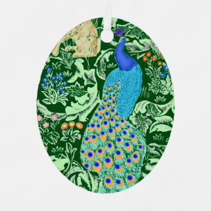 Art Nouveau Peacock Print, Cobalt Blue & Green Metal Tree Decoration