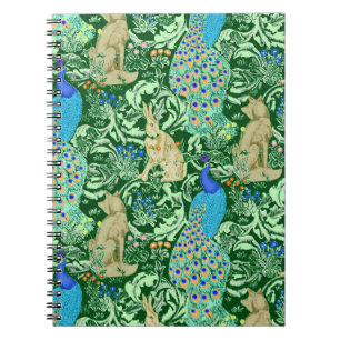 Art Nouveau Peacock Print, Cobalt Blue & Green Notebook
