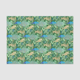 Art Nouveau Peacock Print, Cobalt Blue & Green Tissue Paper