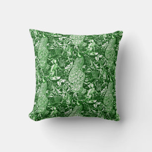 Art Nouveau Peacock Print, Forest Green Cushion