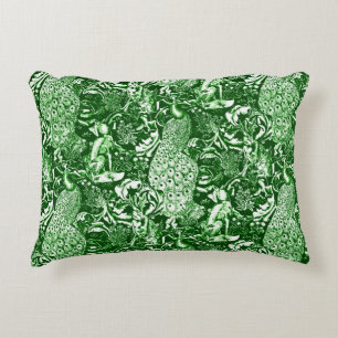 Art Nouveau Peacock Print, Forest Green Decorative Cushion