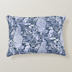 Art Nouveau Peacock Print, Navy and White Decorative Cushion