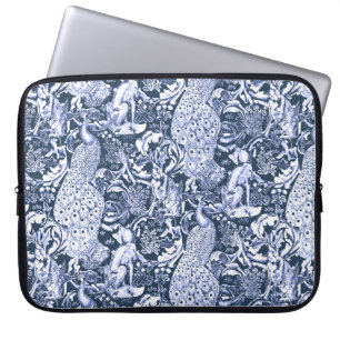Art Nouveau Peacock Print, Navy and White Laptop Sleeve