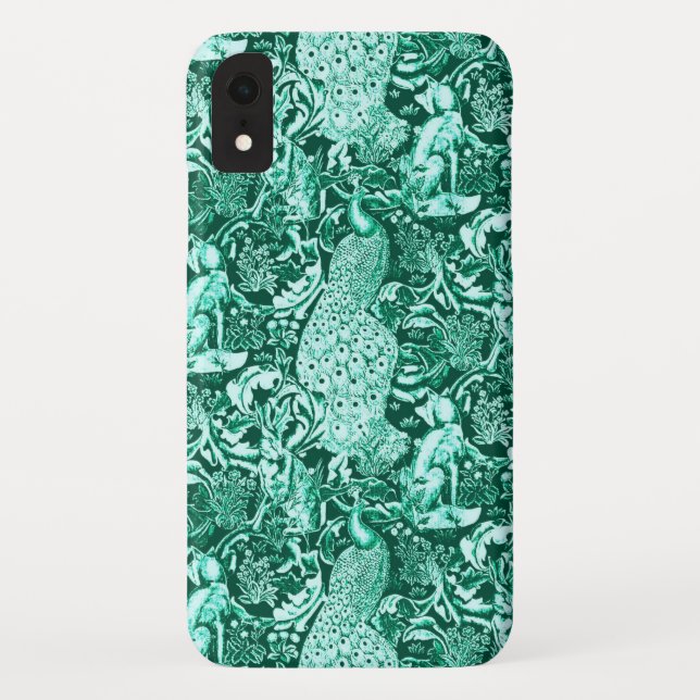 Art Nouveau Peacock Print, Turquoise and Aqua Case-Mate iPhone Case (Back)