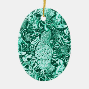 Art Nouveau Peacock Print, Turquoise and Aqua Ceramic Ornament