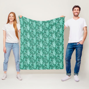 Art Nouveau Peacock Print, Turquoise and Aqua Fleece Blanket