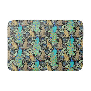 Art Nouveau Peacock Print, Turquoise & Neutrals Bath Mat