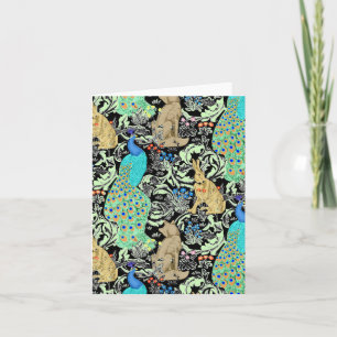 Art Nouveau Peacock Print, Turquoise & Neutrals Card