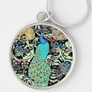 Art Nouveau Peacock Print, Turquoise & Neutrals Key Ring
