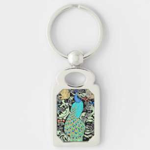 Art Nouveau Peacock Print, Turquoise & Neutrals Key Ring