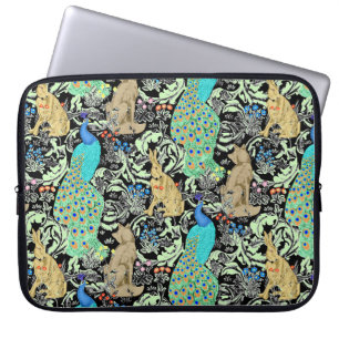 Art Nouveau Peacock Print, Turquoise & Neutrals Laptop Sleeve
