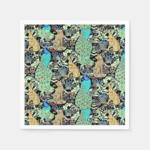 Art Nouveau Peacock Print, Turquoise & Neutrals Napkin