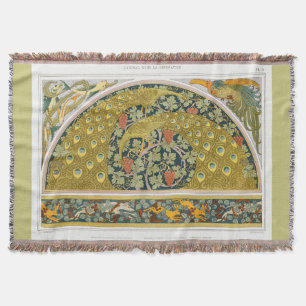 Art nouveau peacock rooster grapevine verneuil throw blanket