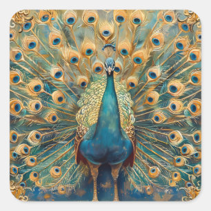 Art Nouveau Peacock Square Sticker