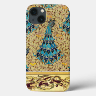 Art nouveau peacock textile deco verneuil blue  iPhone 13 case
