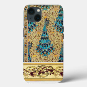 Art nouveau peacock textile deco verneuil blue iPhone 13 case