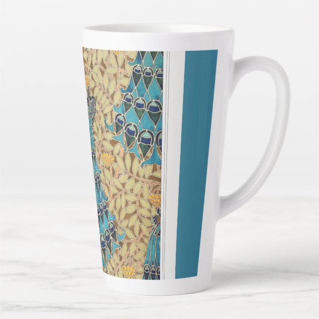 Art nouveau peacock textile deco verneuil blue  latte mug (Right)