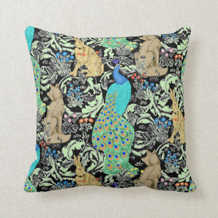 Art Nouveau Peacock, Turquoise & Neutrals Cushion