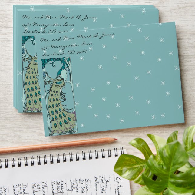 Art Nouveau Peacock Wedding Envelopes (Stacked)