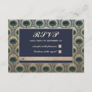 Art Nouveau Peacock Wedding RSVP Cards Gold Foil