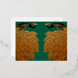 Art Nouveau Peacock Will Bradley Foil Holiday Postcard