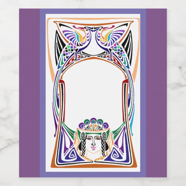 Art Nouveau Peacock Woman Wine Label (Single Label)