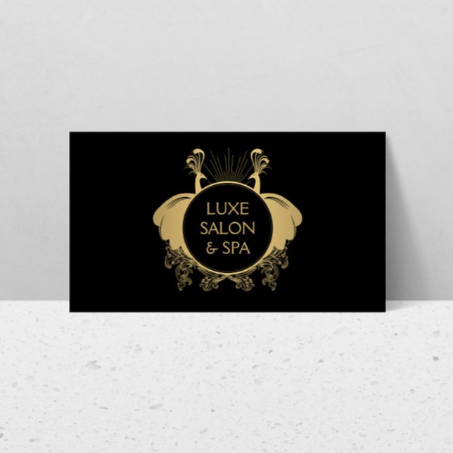 Art Nouveau Peacocks Logo Gold/Black Business Card (Creator Uploaded)