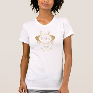 Art Nouveau Peacocks Monogram Logo Gold/White T-Shirt