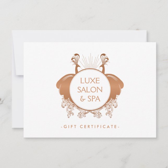 Art Nouveau Peacocks Rose Gold Gift Certificate (Front)