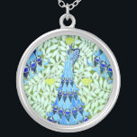 Art Nouveau Peacocks Silver Plated Necklace<br><div class="desc">Blue and Green Art Nouveau Peacock</div>