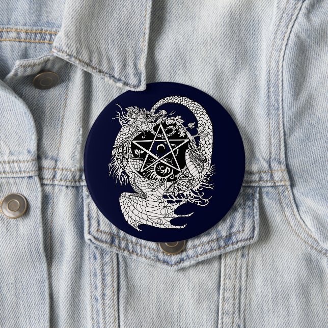 Art Nouveau Pentacle Dragon~button 10 Cm Round Badge (In Situ)