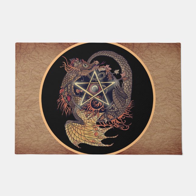 Art Nouveau Pentacle Dragon Doormat (Front)