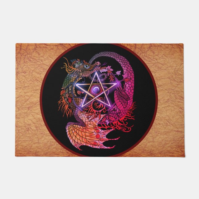 Art Nouveau Pentacle Dragon Doormat (Front)