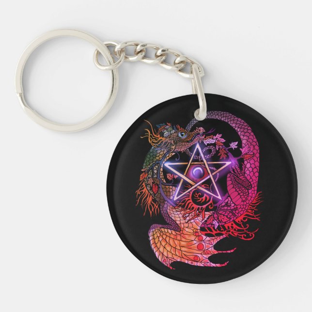 Art Nouveau Pentacle Dragon~keychain Key Ring (Front)