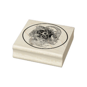 Art Nouveau Pentacle Dragon Rubber Stamp