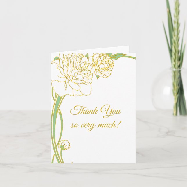 Art Nouveau Peony Thank You Card (Front)