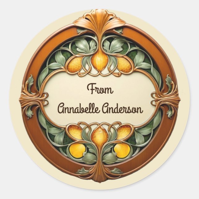 Art Nouveau Personalise Classic Round Sticker (Front)