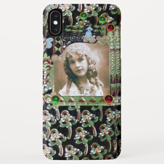 ART NOUVEAU PHOTO TEMPLATE BLACK GREEN RED GEMS Case-Mate iPhone CASE (Back)