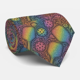 Art Nouveau Pickleball Necktie – Rainbow