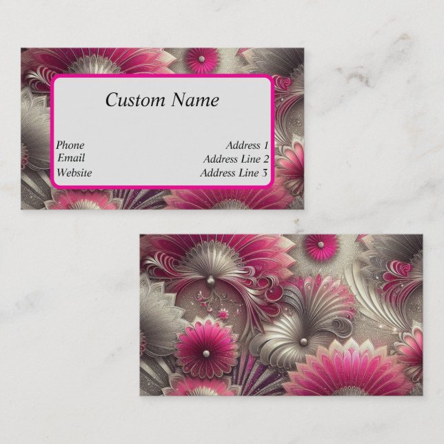 Art Nouveau Pink and Silver Fans Business Card (Front/Back)