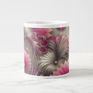 Art Nouveau Pink and Silver Fans Large Coffee Mug
