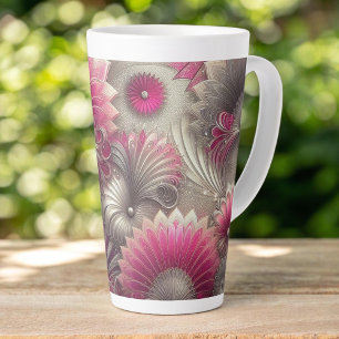 Art Nouveau Pink and Silver Fans Latte Mug