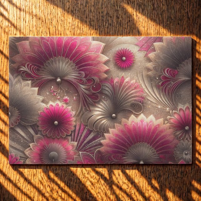 Art Nouveau Pink and Silver Fans Tissue Paper (Creator Uploaded)